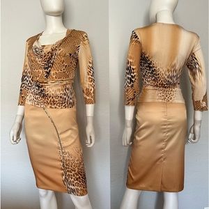 NEW POLEN POE SKIRT SET STRETCHY BLOUSE/SATIN‎ PENCIL STYLE SKIRT 3/4 SLEEVES